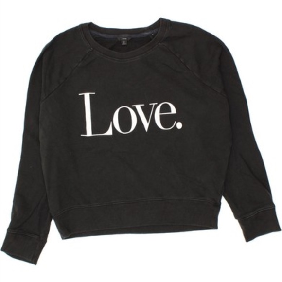 J.CREW Cropped Sweatshirt Love. Graphic Long Sleeve White Print on Black (M) - Picture 3 of 7